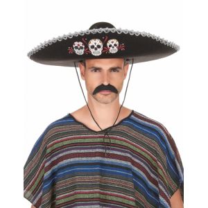 Sombrero noir Dia de Los Muertos pour adulte