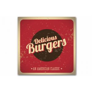 Image de Declikdeco : Tableau Vintage Plaque Burger Rouge 50X50 cm ELEONORE