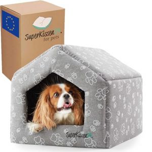 SuperKissen24 Niche pour Chien Chat Lit Panier Corbeille Gris Blanc Taille XL Couchage