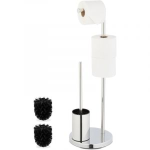 Relaxdays Serviteur WC, métallique, Non Fixe, Brosse et Porte-Brosse, Porte-Rouleau, H x D : env. 68 x 22 cm, argenté