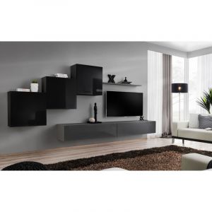 Meuble TV Mural Design " X" 330cm Noir & Gris Prix