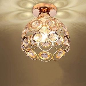 Zaku Plafonnier Luminaire Moderne Industriel Cristal Suspension Lustre Abat-Jour en M&eacute;tal Cuivr&eacute; Lampe de plafond E27