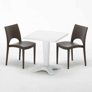 Image de Grand Soleil Table et 2 chaises colorées polypropylene extérieurs PATIO | Paris Marron Moka - Blanc