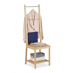 Relaxdays Valet de Chambre, en Acier Inoxydable et Bambou, H x L x P : 133 x 40 x 42 cm, Nature et argenté
