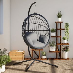 VidaXL Support de chaise suspendue en forme d œuf noir acier