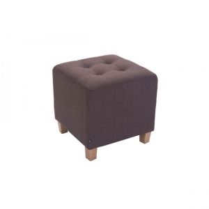 Décoshop26 Tabouret bas repose-pieds pouf capitonné en tissu marron pieds en bois 45x46 cm 10_0000062