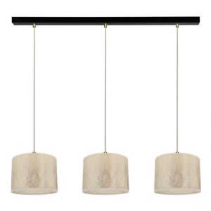 Ora Lampe Suspendue Métal Noir Câble PVC Transparent Abat-jour en Tissu Doré