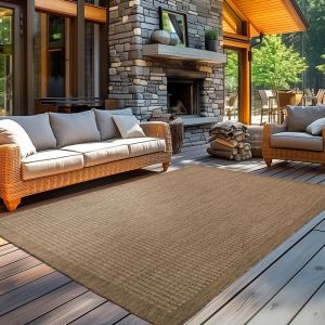 Carpetsale24 Tapis d'ext&eacute;rieur Robuste, r&eacute;sistant aux intemp&eacute;ries et aux UV, pour Balcon, terrasse, Jardin d'hiver, Cuisine ou Salle &agrave; Manger, Tapis Uni Marron 120 x 170 cm