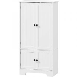 Homcom Armoire de cuisine buffet haut style champêtre chic - 4 portes, 4 niveaux - 58 x 30 x 123 cm - blanc