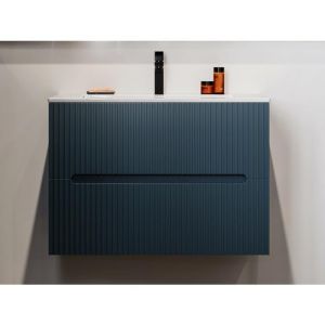 Vente-unique - Meuble de salle de bain suspendu avec vasque à encastrer - Strié bleu - 80 cm - pavani