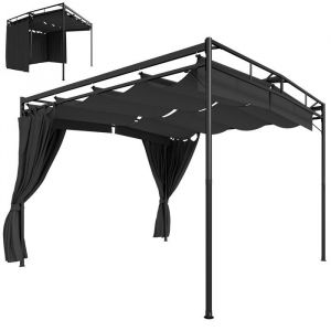 Outsunny Pergola de jardin - tonnelle de terrasse - toit r&eacute;tractable, rideaux, syst&egrave;me de poulie - m&eacute;tal - 3x3m - gris anthracite