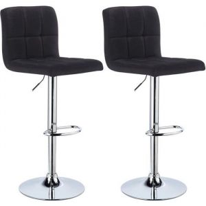 Woltu Tabouret de bar en lin lot de 2 Siège bien rembourré Tabouret de bar pivotant ajustable en hauteur Noir