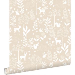 Estahome - papier peint for&ecirc;t avec des animaux de la for&ecirc;t beige