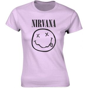 Nirvana Smiley Femme T-Shirt Manches Courtes Rose Clair XL, 100% Coton, Regular/Coupe Standard
