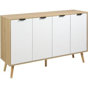 Homcom Buffet design scandinave 4 portes motif chevrons 2 étagères blanc bois