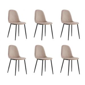 Lot de 6 chaises ALVEOLES Nid d'abeille en velours Taupe pieds en métal noir
