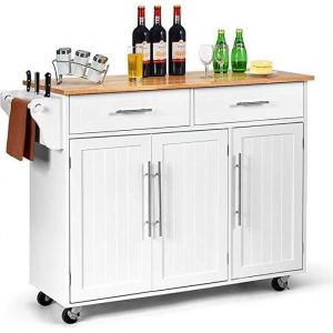 GOPLUS Desserte Chariot de Cuisine de Service Roulant,avec Placard,Tiroir,Porte-Serviettes, 122x46x92,3CM,pour Intérieur/Extérieur