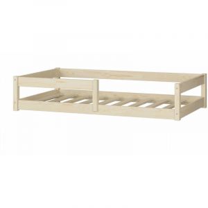 Plancher lit bas Nordi 120x60 - bois naturel Montessori, lit enfant avec balustrade