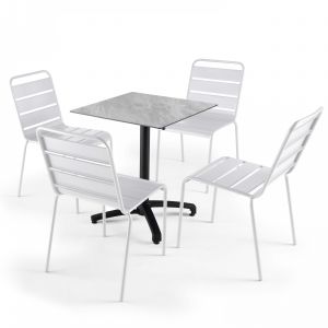 Image de Oviala Table de jardin statifié 70x70cm marbre et 4 chaises palavas blanc - Gris