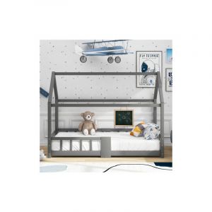 LIBERTÉ Lit cabane en bois pour chambre d'enfants 90 x 200 cm, en bois de pin, gris (sans matelas)