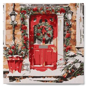 Mini peinture au numéro : Porte Rouge - toile tendue sur chassis