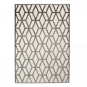 Jadorel - Tapis salon et chambre en viscose 120x160 cr&egrave;me et noir rectangle tiss&eacute;