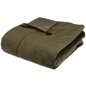 Edredon velours et pompons 80 x 180 cm Kaki