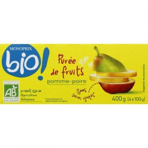 Monoprix Bio Pur&eacute;e de fruits pomme et poire issue de l'agriculture biologique - Les 4 pots de 100g