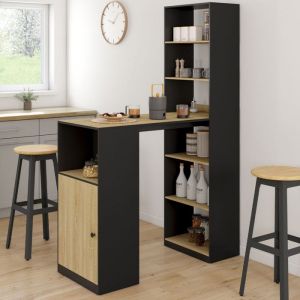 Image de Idmarket Table de bar lung avec rangements et placard 2 personnes noir et bois