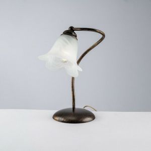 Bonetti Illumina - Lampe &agrave; poser en fer Marron Or une lumi&egrave;re abat-jour en verre Blanc 25x h31 cm