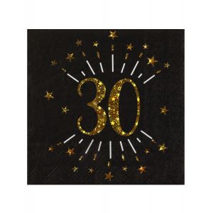 10 Serviettes papier Joyeux anniversaire 30 noir et or 18 33 x 33 cm
