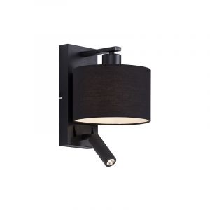 Qazqa Applique moderne ronde noire avec lampe de lecture - Pouilles