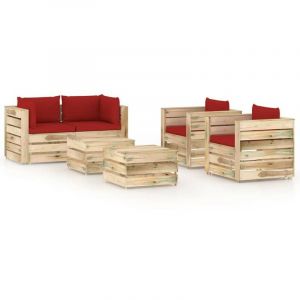 VidaXL Salon de jardin 6 pcs avec coussins Bois impr&eacute;gn&eacute; de vert