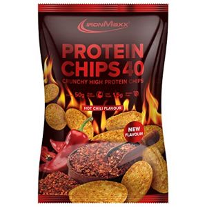 IronMaxx Chips protéinées 40 - Sans gluten - Snack protéiné croustillant - Goût Hot Chili - 1 paquet de 50 g dont 20g de Protéines