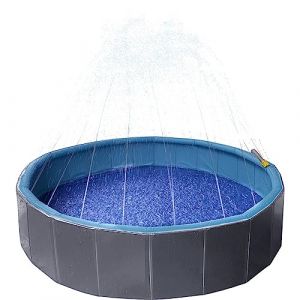 Jardiboutique Flamingo Piscine pour Animaux XL - Chien - avec Jet d'eau!! - Premium QUALIT&eacute; - 120cm - Antid&eacute;rapant - avec Bouchon verrouillable - r&eacute;sistant - Peut &eacute;galement &ecirc;tre utilis&eacute; sans Jet d'eau