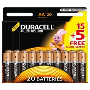 Duracell Jeu de piles 15 + 5 gratuites Alcaline 1,5V LR06 AA