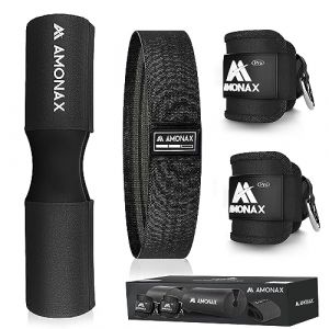 Amonax Glute Training Set (Mousse Barre Musculation, Bande de Resistance Musculation, Sangles De Cheville Pour Machines À Câble) Accessoire Sport Musculation pour les femmes et les hommes (Noir)