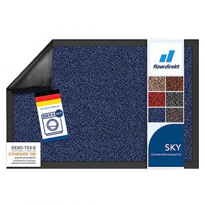 Rhine Tapis d'entrée Lavable, certifié Oeko-Tex Bleu Moucheté, 90 cm x 150 cm