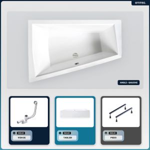 Baignoire asymétrique - 170 x 125 cm - Gauche - avec Tablier - Pieds - Vidage Chrome - INTIMA DUO