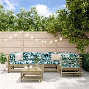 VidaXL Salon de Jardin avec Coussins 6 pcs, Canap&eacute; avec Dossier et Accoudoir, Ensemble de Meubles avec Table Basse Patio Terrasse, Bois de Pin Impr&eacute;gn&eacute;