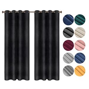 Woltu - Lot de 2 Rideaux Draperies Thermique à Oeillets. 140x225cm Rideau Opaque Occultant en Velours. Noir VH6066sz-2