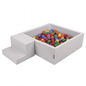 KiddyMoon Aire De Jeux En Mousse Avec Carr&eacute; Piscine &Agrave; Balles (200 Balles) Pour Enfants, Gris Clair: Jaune/Vert/Bleu/Rouge/Orange - gris clair: