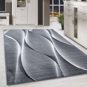 HomebyHome Tapis Salon Chambre à Coucher Moderne à Poil Court, Design à Vagues, Robuste et Doux, Tapis Noir 160x230 cm