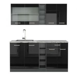 Cuisine R-Line, 160 Cm, Pt Marbre, Noir Brillant/Anthracite, Vicco