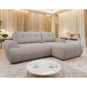 Canapé d'angle droit convertible 4 places en tissu texturé marron