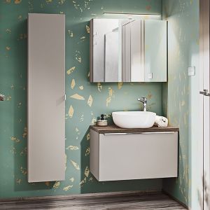 Ensemble meuble simple vasque 80cm colonne et armoire murale Éros Taupe