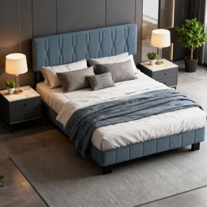 Cadre de Lit 140x200 cm Moderne : Structure à Lattes Larges + Tête de Lit Réglable en Hauteur –Doux et confortable - hypoallergénique- Adapté à