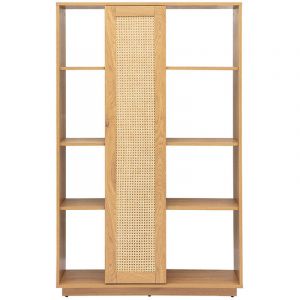 Miliboo Biblioth&egrave;que s&eacute;paratrice avec rangements finition bois clair ch&ecirc;ne et cannage rotin L100 cm ALICANTE