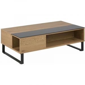 Table basse Azéla en verre et mdf avec plateaux relevable - Longueur 110 Largeur 34 Hauteur 35cm - Noir