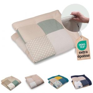 ULLENBOOM Tapis d'&eacute;veil feuilles magiques sand/vert sauge/vert olive 100x100 cm